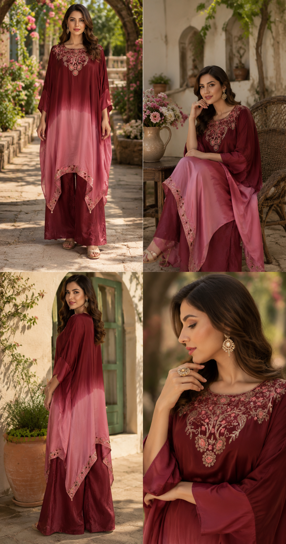 Wine Blossom Kaftan Co-ord