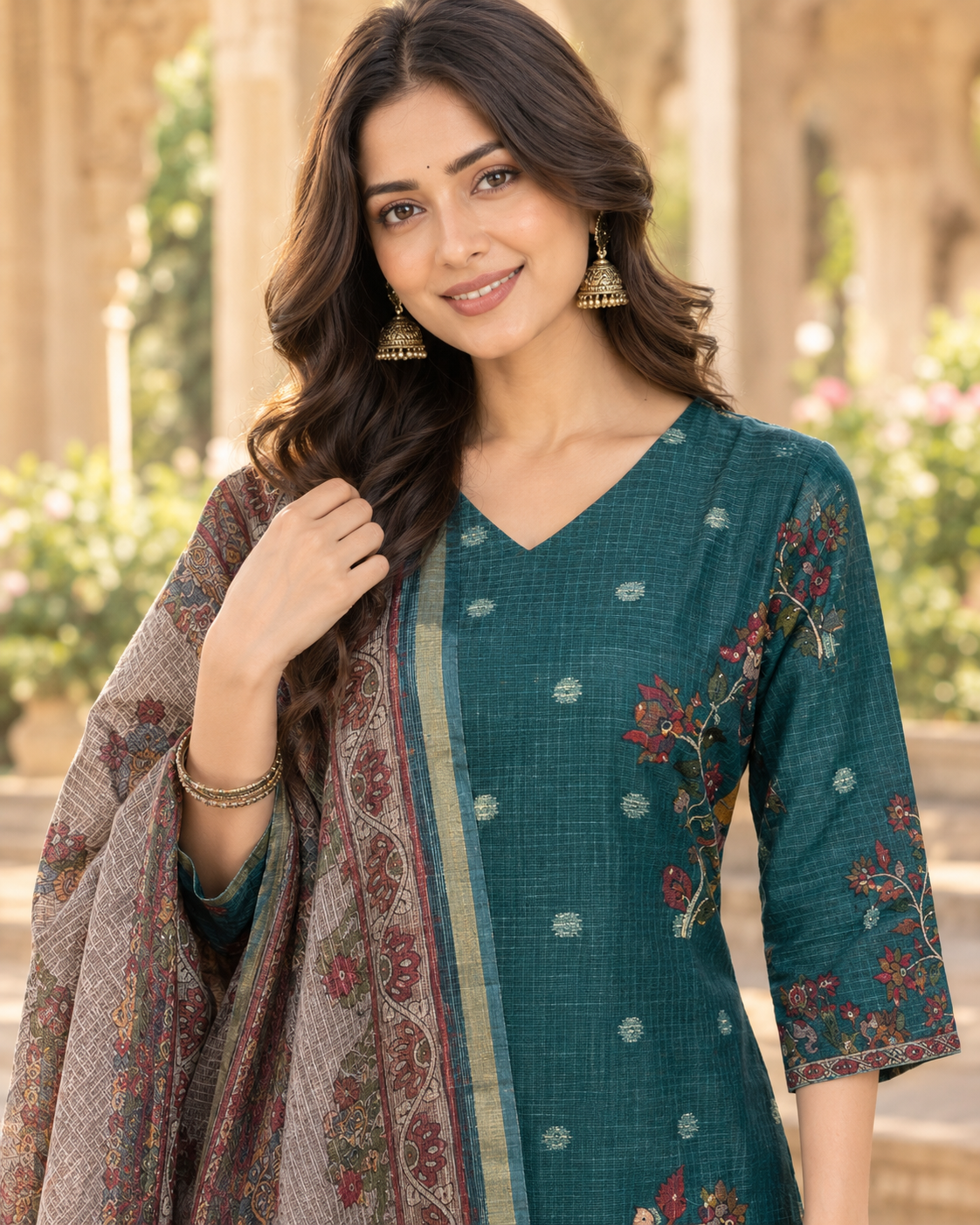 Neelam Kota Doria Kurta Set