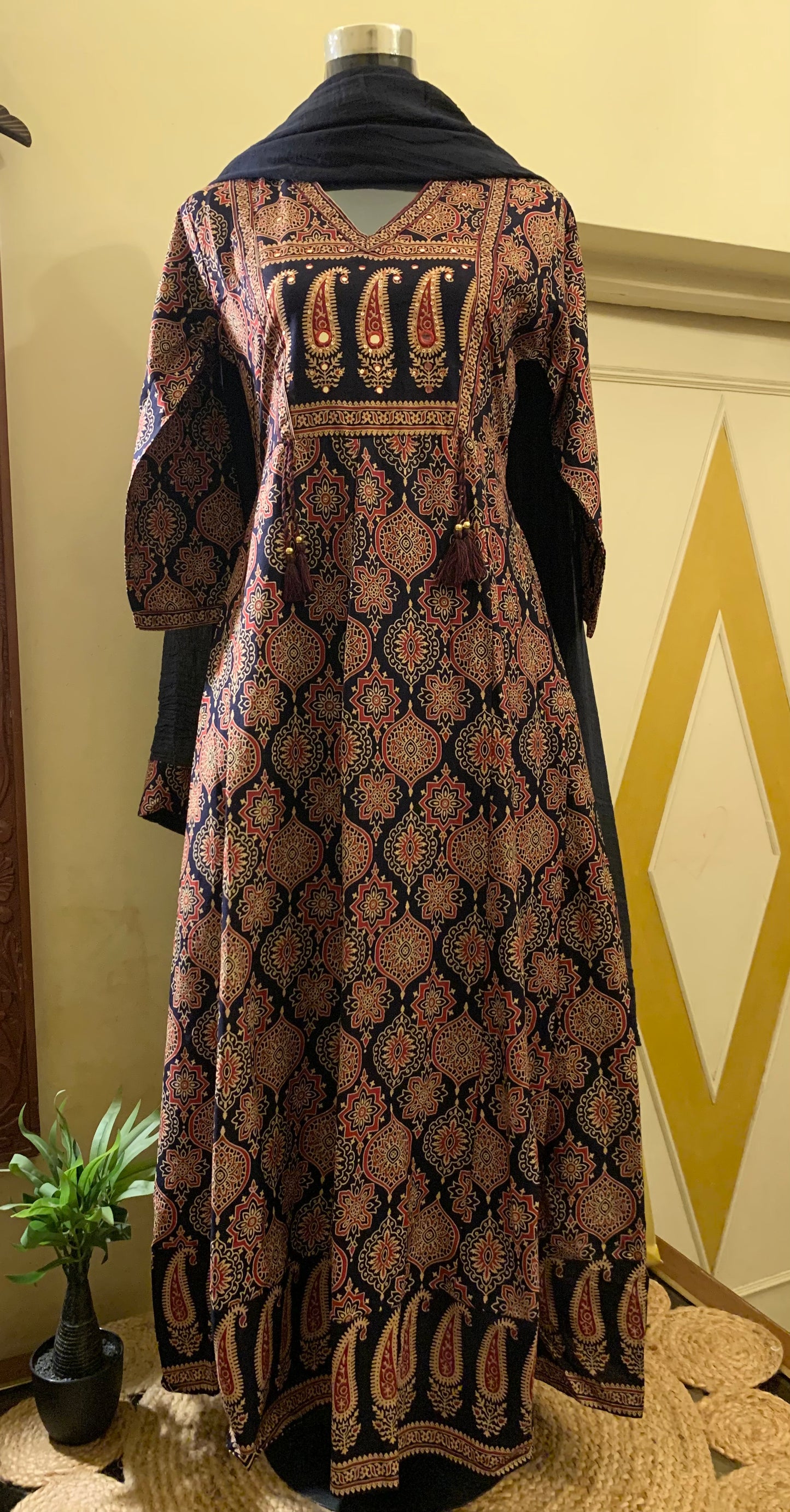 Midnight Ajrakh Anarkali Set