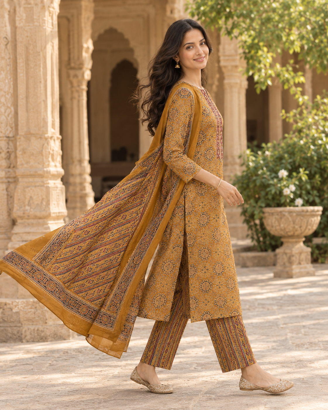 Mitti Mustard Ajrakh Kurta Set
