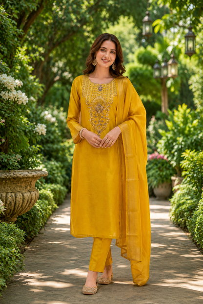 Tejasvi Mustard Zardoshi Kurta Set