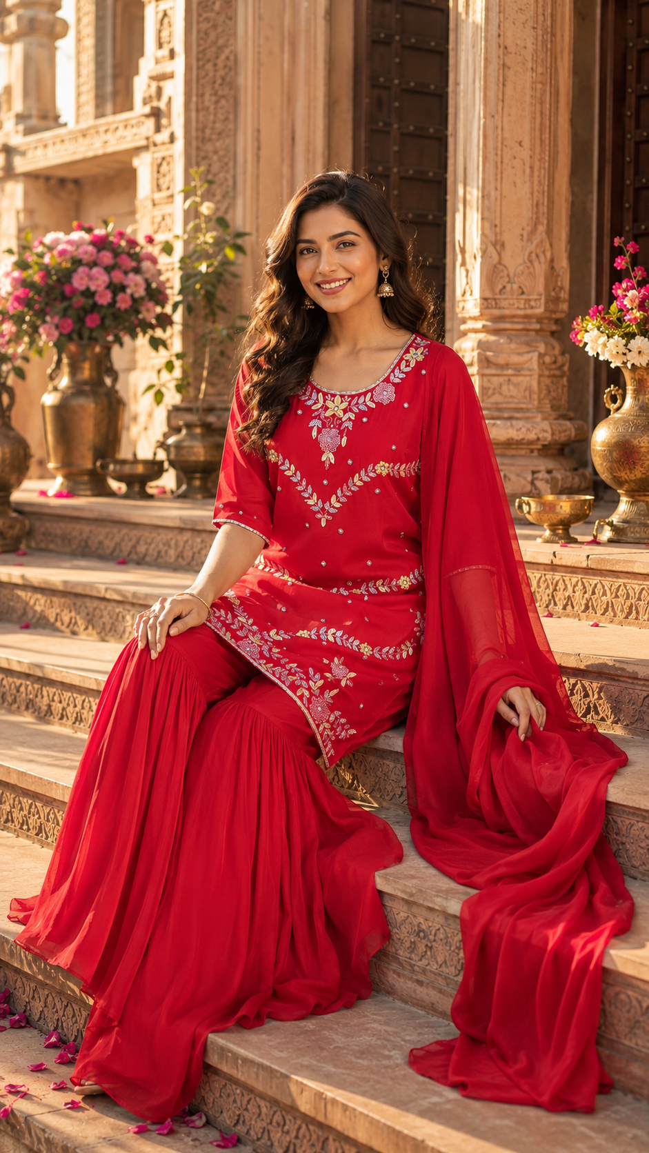 Saffron Chinon heavy handwork Sharara Set