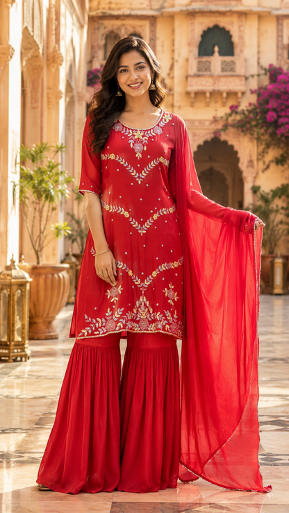 Saffron Chinon heavy handwork Sharara Set