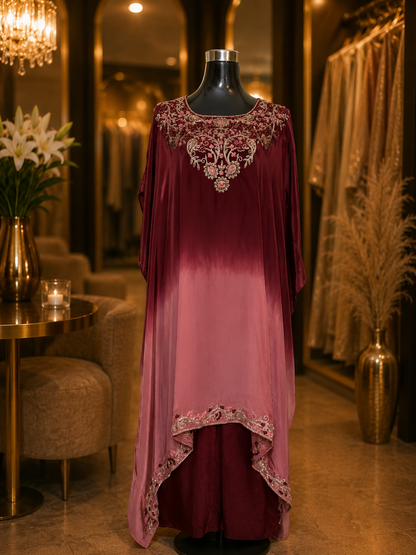 Wine Blossom Kaftan Co-ord