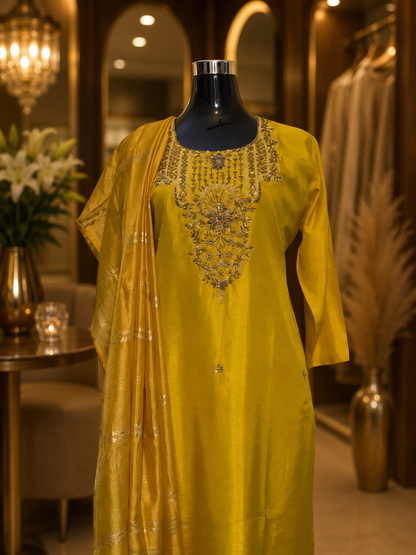 Tejasvi Mustard Zardoshi Kurta Set