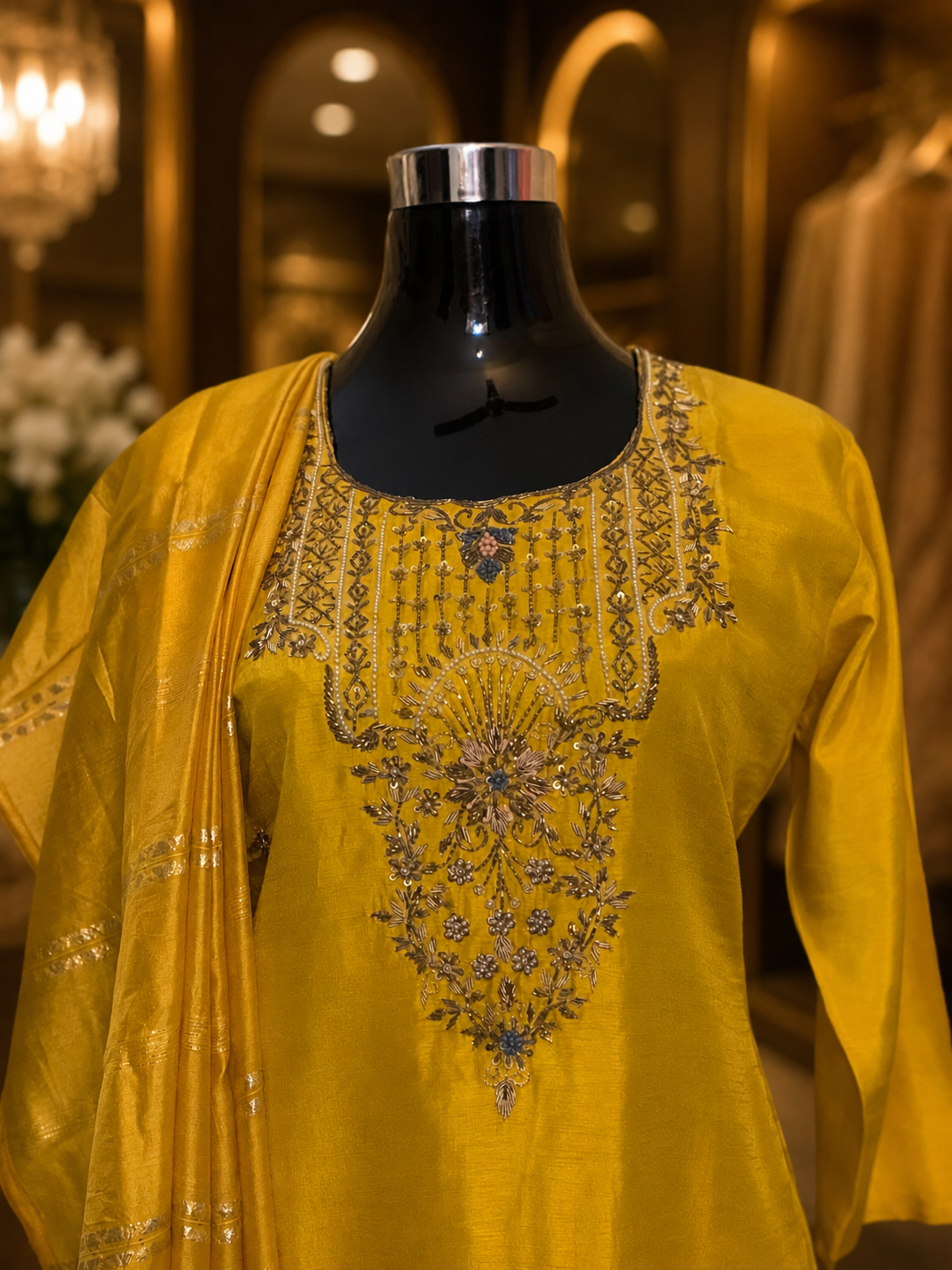 Tejasvi Mustard Zardoshi Kurta Set