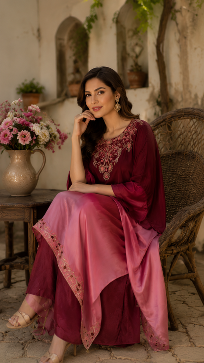 Wine Blossom Kaftan Co-ord