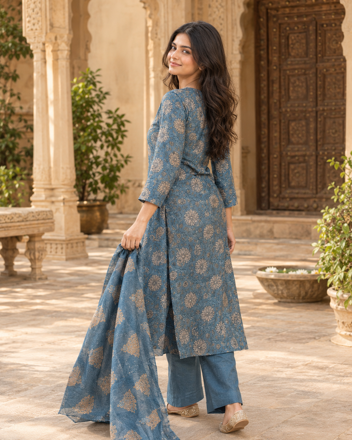 Neelika – Dusty Blue Chanderi Kurta Set