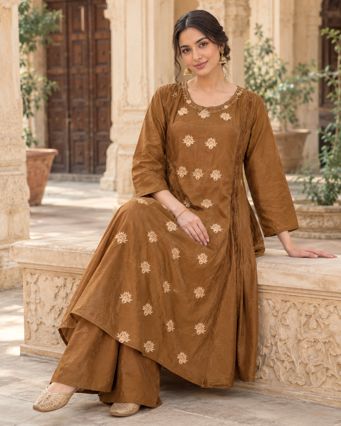 Noor-e-Brown Mulchanderi Kurta Set