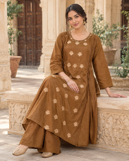 Noor-e-Brown Mulchanderi Kurta Set