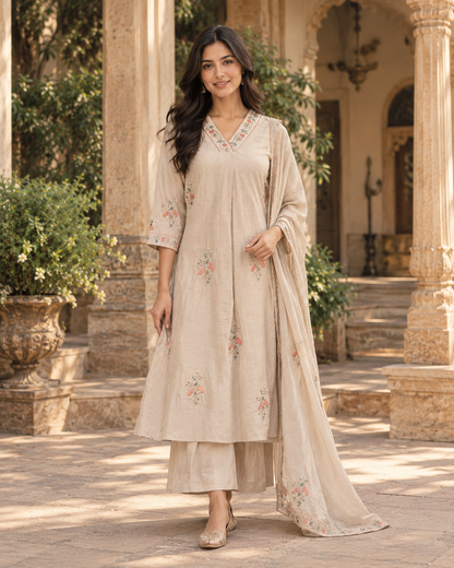 Noor Champagne Pali Silk Kurta Set