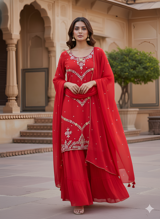 Saffron Chinon heavy handwork Sharara Set