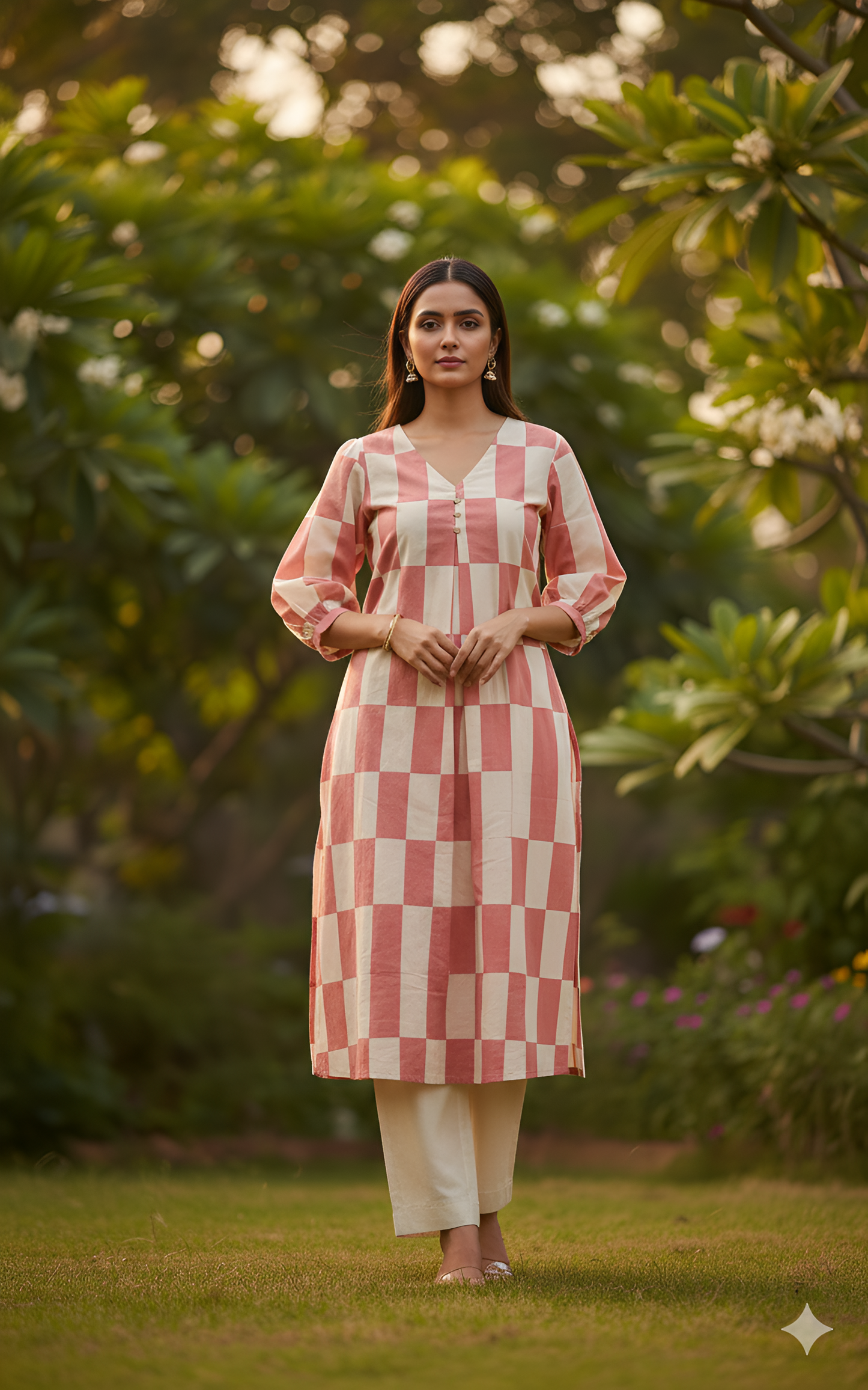 Ivory Grid Kurta Set