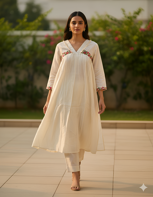 Ivory Embroidered Floral