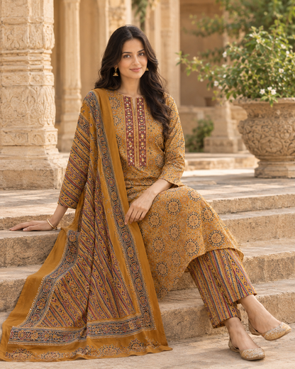 Mitti Mustard Ajrakh Kurta Set