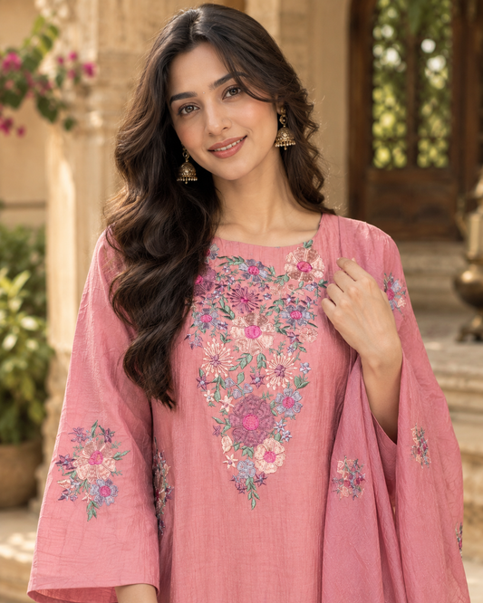 Rosé Romance – Pali Silk A-Line Kurta Set