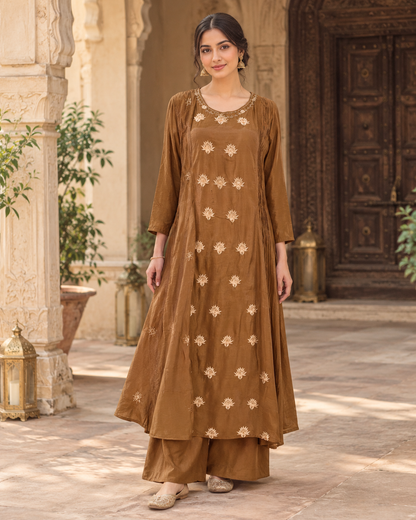 Noor-e-Brown Mulchanderi Kurta Set