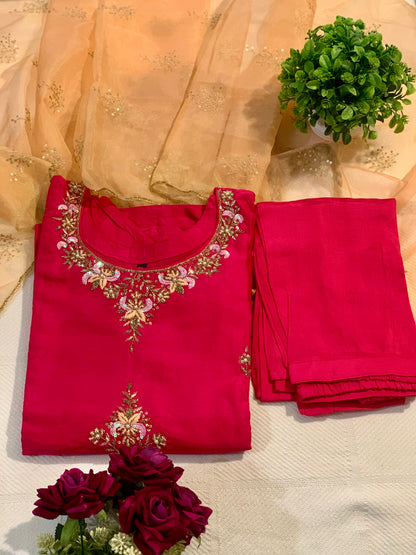 Pink zardoshi & sequence work kurta set