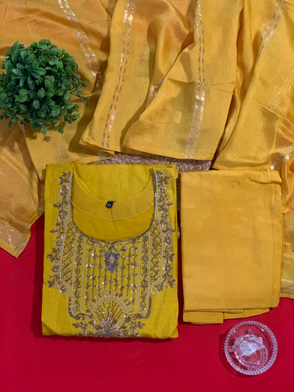 mustard yellow zardoshi kurta set