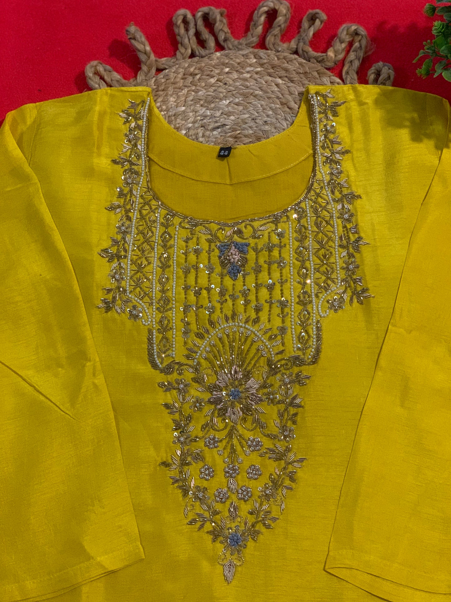 yellow Dola silk with Zardoshi work