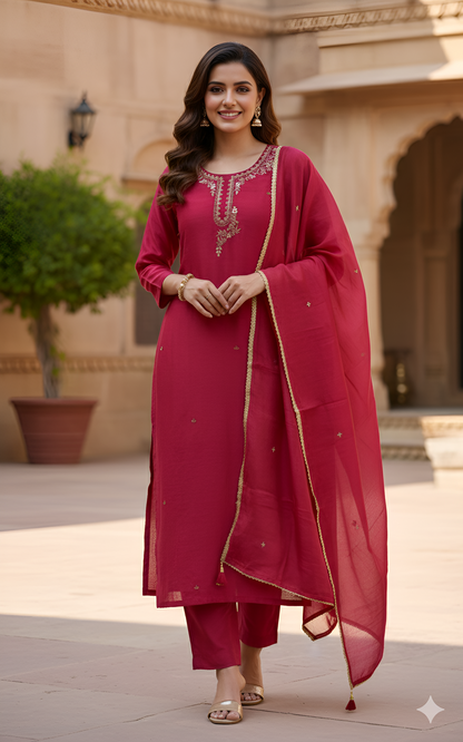 Red Dola silk with Zari work kurta set