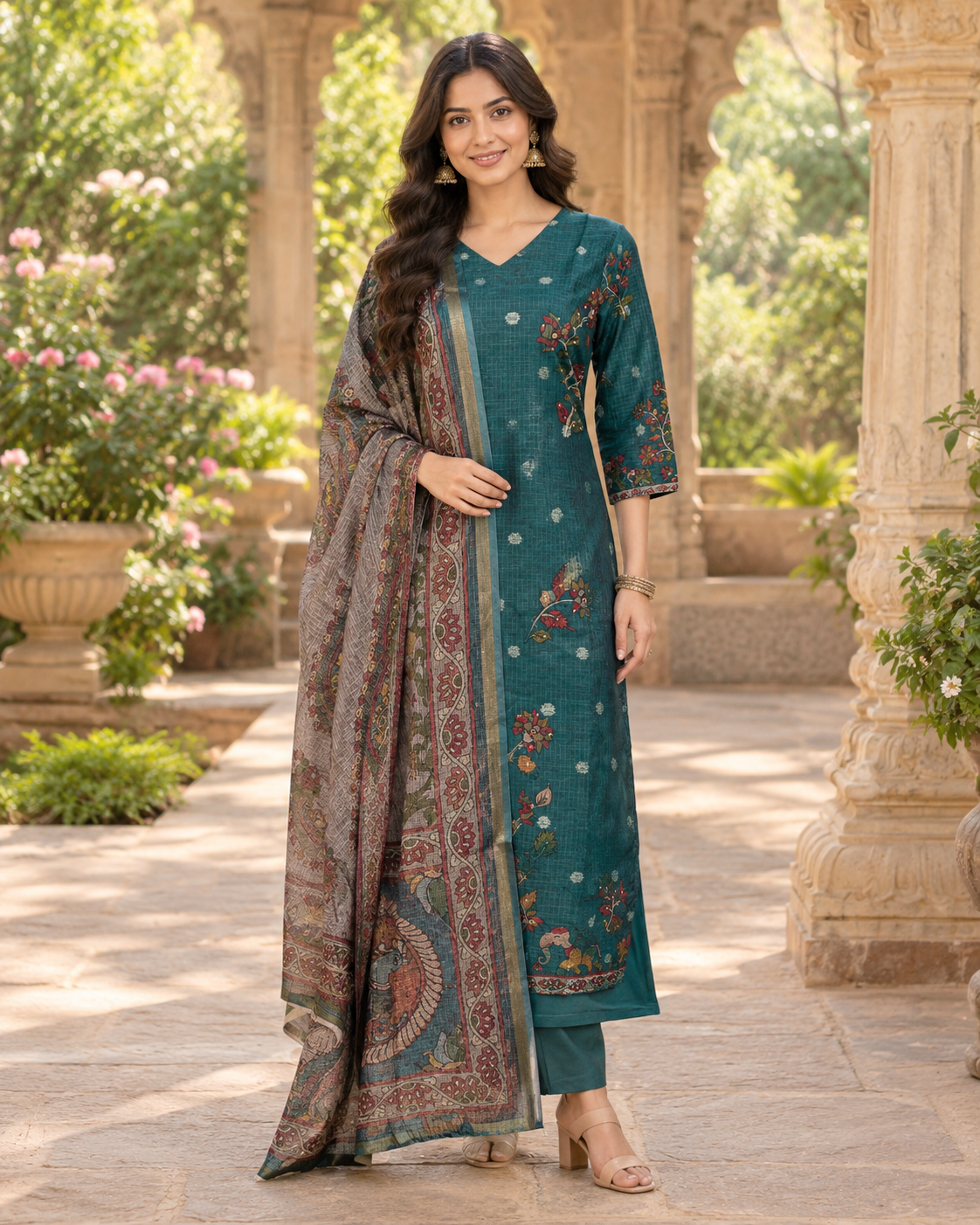 Neelam Kota Doria Kurta Set