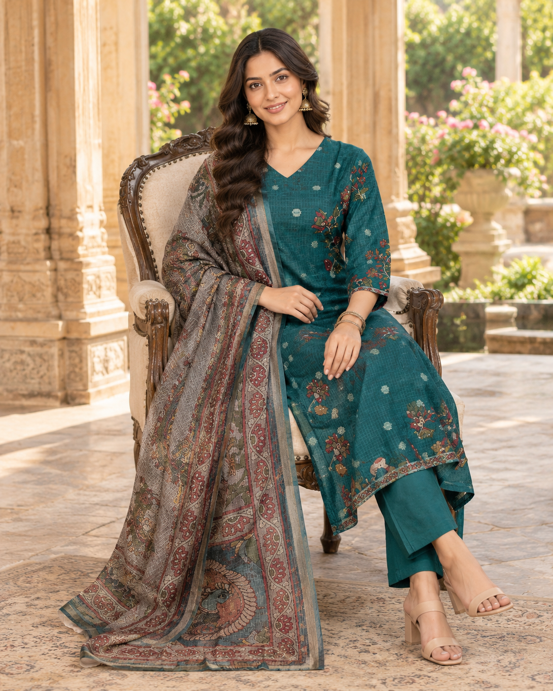 Neelam Kota Doria Kurta Set
