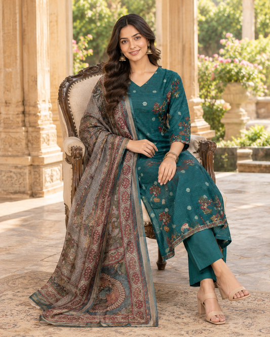 Neelam Kota Doria Kurta Set