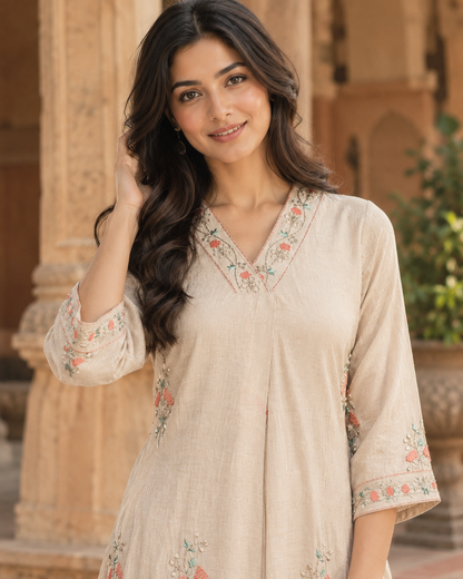 Noor Champagne Pali Silk Kurta Set